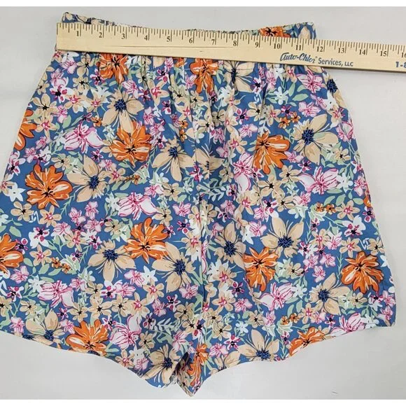 Womens Shorts Small Blue and Floral Elastic Waist Summer Beachy New in Bag - Picture 8 of 9